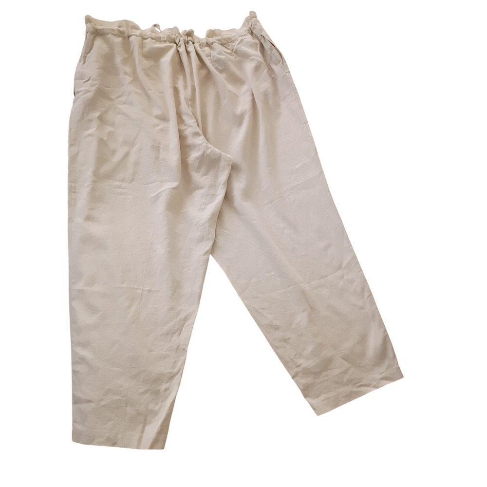 NWT ELOQUI Linen Blend Paperbag Waist Cropped Pants Beige Fits L/XL $XXX Coastal - Picture 2 of 14